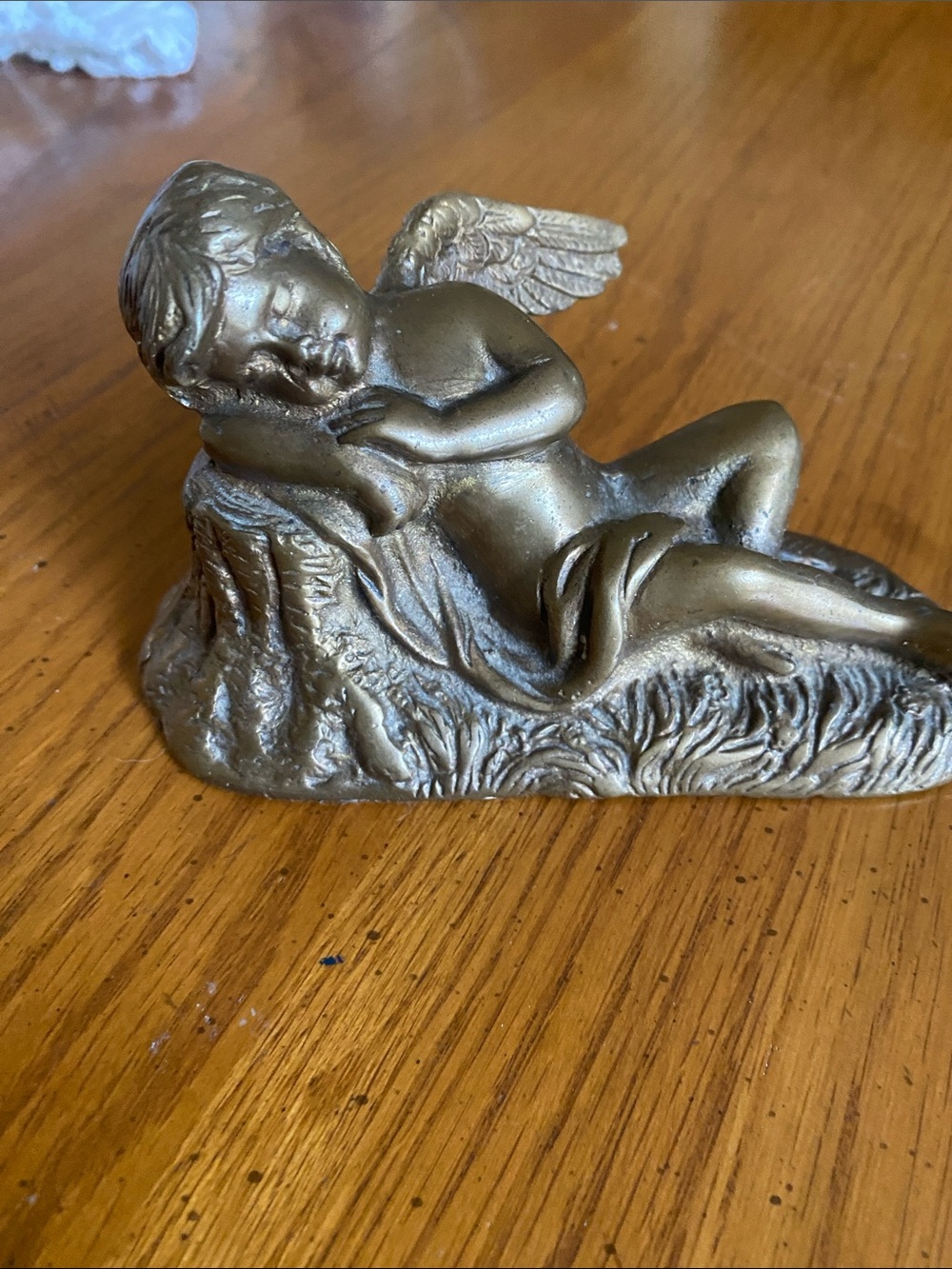 Vintage Sleeping Cupid Angel boy girl bronze sculpture 5"x3 unsigned